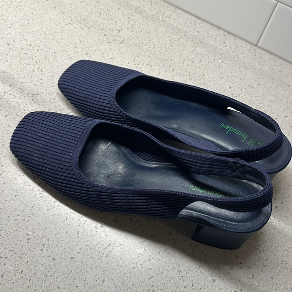 Navy Blue Ribbed Sling backs with Block Heel - Picture 3 of 9